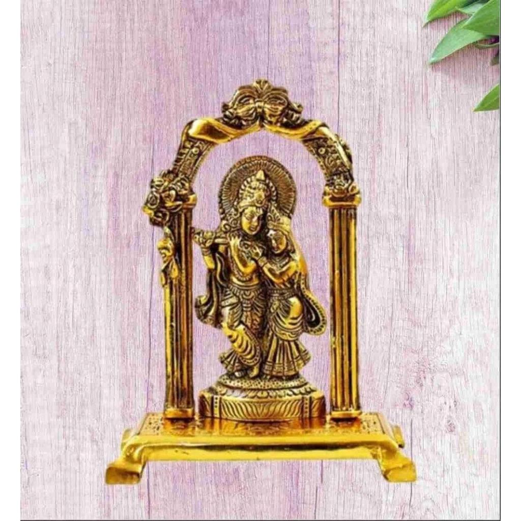 Prydnadsföremål / Gudsidol / Gudsstaty / Radha Krishna Murti Dekorativt prydnadsföremål - 18 cm (Aluminium, Guld)