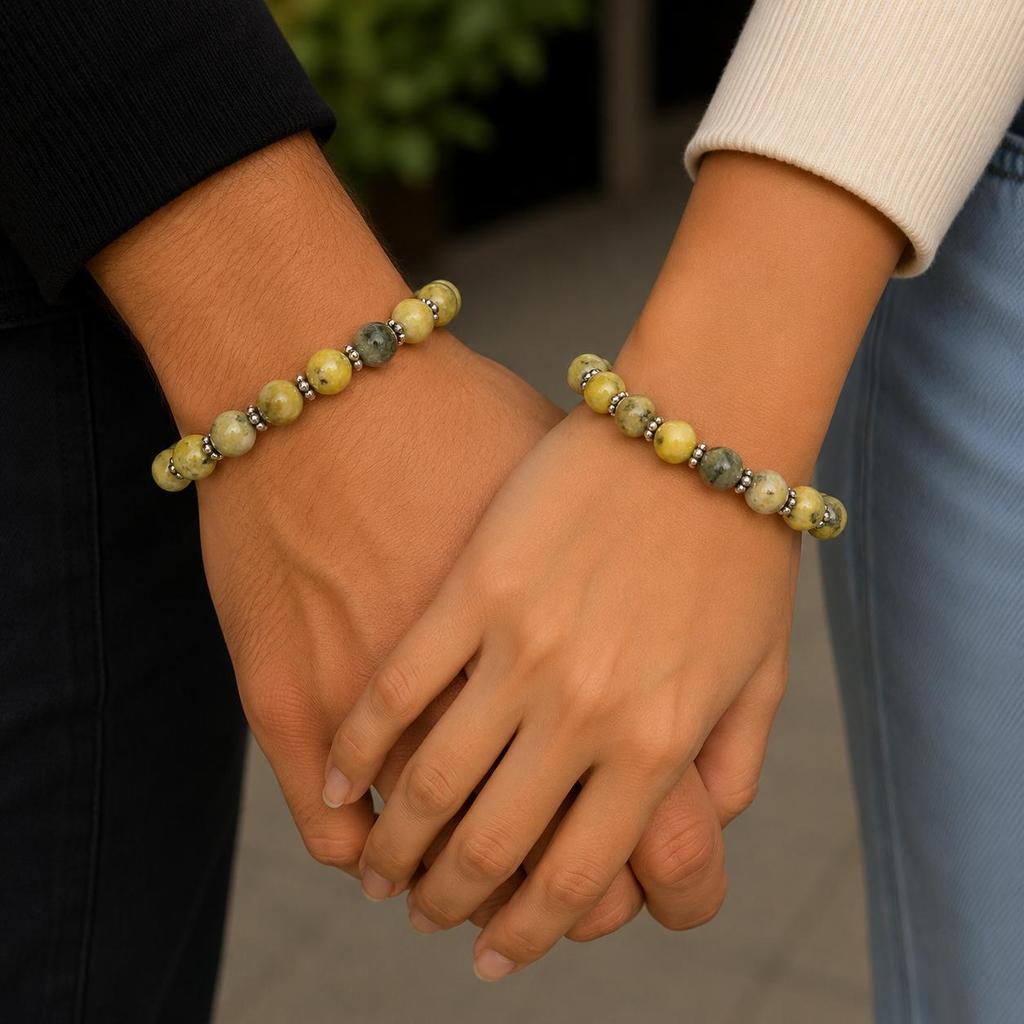 8mm Natural Serpentine B Gemstone Round Beads Unisex Bracelet 7.5" For Valentine's Gift For Love CSB-15
