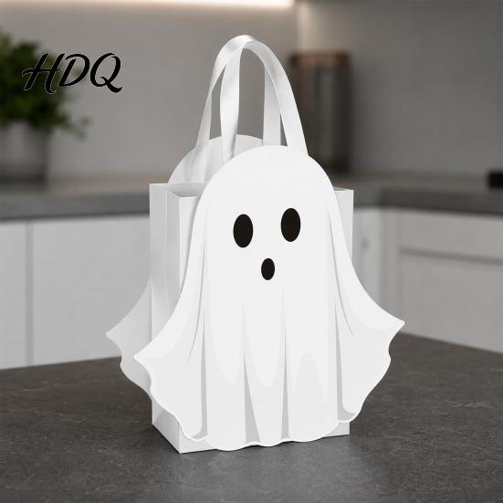 Candy Gift Bag Halloween Ghost Bag White Pouch with Cute Face Trick or Purses And Handbags Treat Favor for Party Kids Goodie Prizes Holder