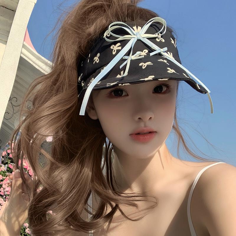 2025 Small Fresh and Sweet Bow Empty Top Hat Spring and Summer UV Protection Versatile Sunshade Sun Protection Cap