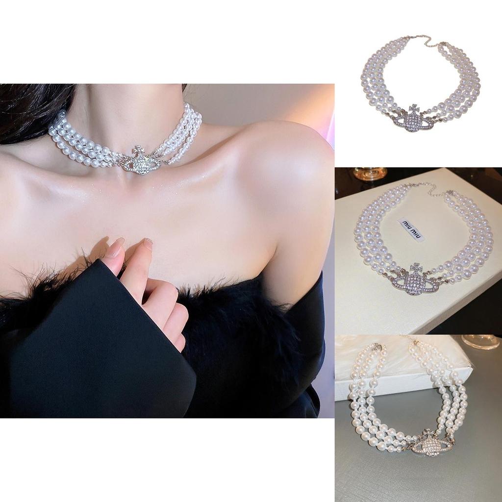 Špičkový vícevrstvý perlový náhrdelník v korejském stylu s přívěskem Saturnu