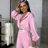 Conjunto casual europeo y americano para mujer, con capucha y cremallera de manga larga con cordón, cárdigan entallado a la cintura, pantalones de pierna ancha elásticos, conjunto de dos piezas