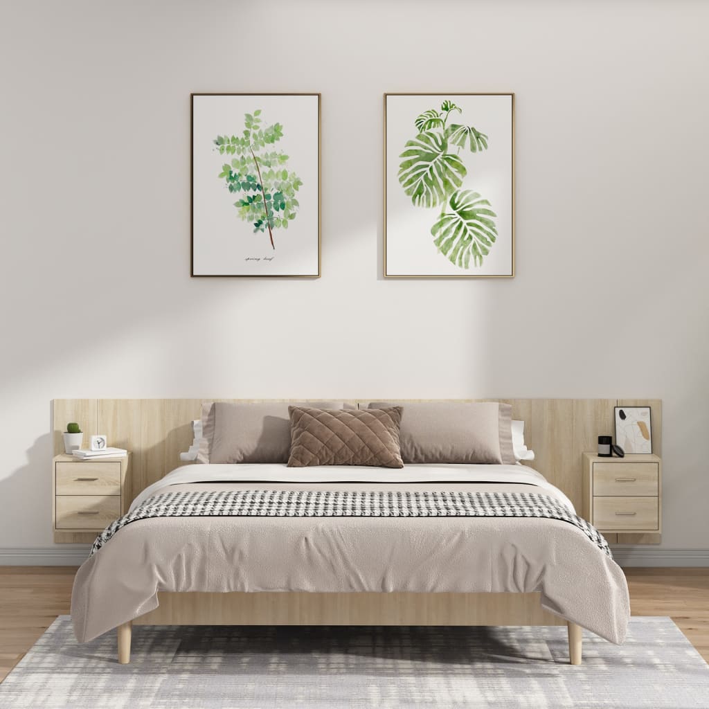 Bed Headboard with Nightstands Sonoma Oak Wood Based Material
