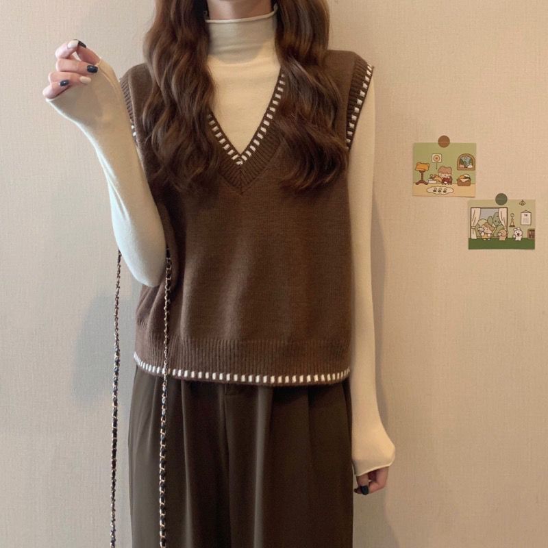 

Осенне-зимний вязаный жилет женский верхняя одежда ретро многослойный топ без рукавов свободный однотонный вязаный жилет One szie