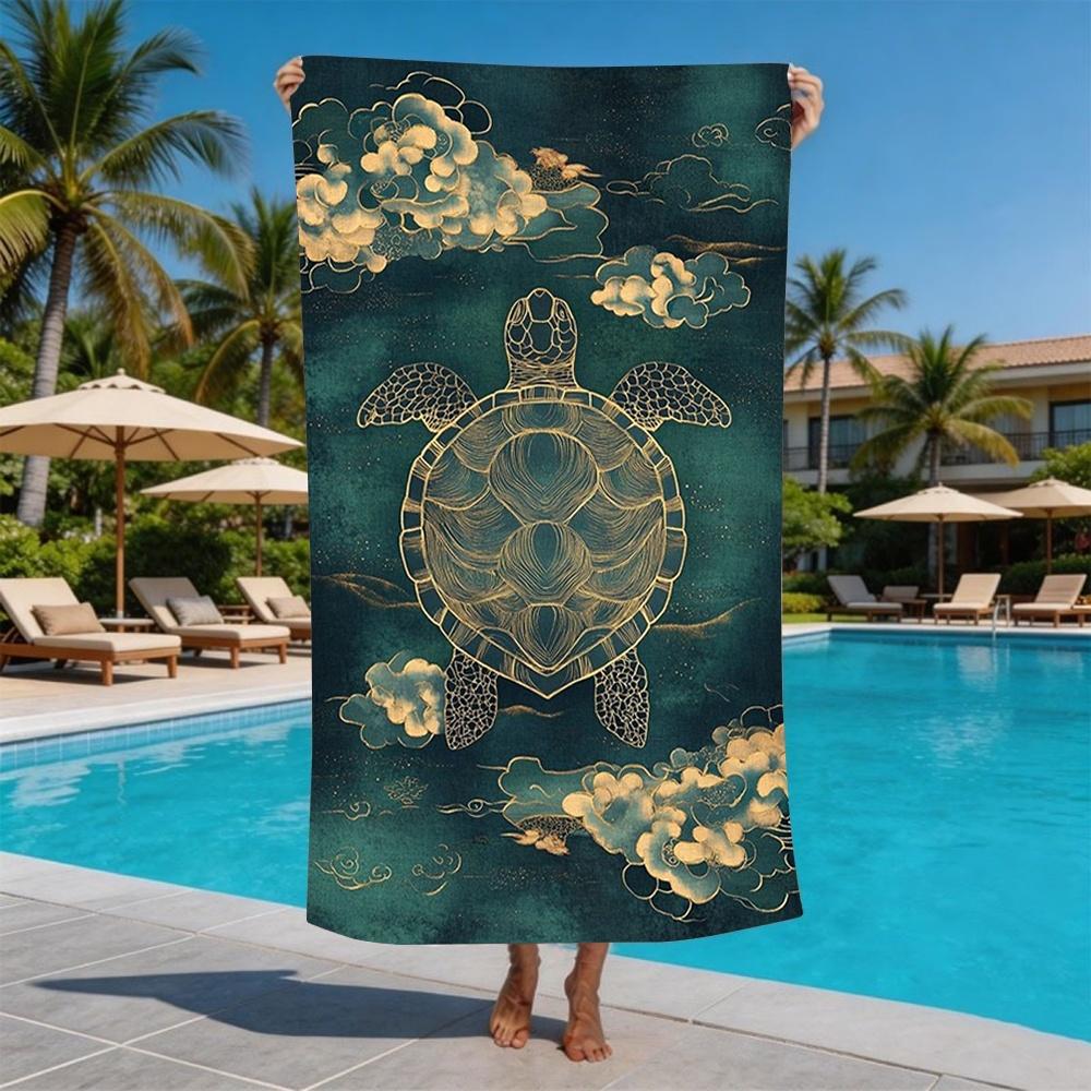Blue Watercolor Underwater Life Beach Towel Turtle Octopus and Seahorse Print Towel for Beach Lovers This Summer