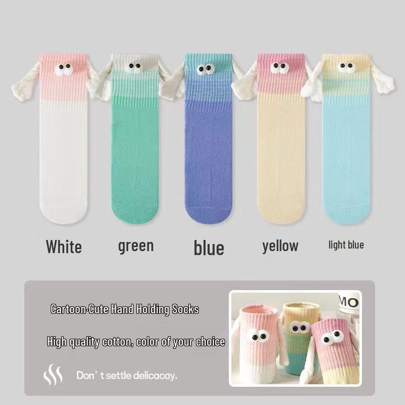 Magnetic Couple Socks with Embroidered Eyes and Holding Hands Design