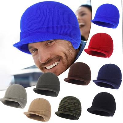 Knitted Beanie Hat with Visor Extended Brim Winter Warm Soft Stretch Fabric Comfortable Fit Unisex Outdoor Casual Headwear