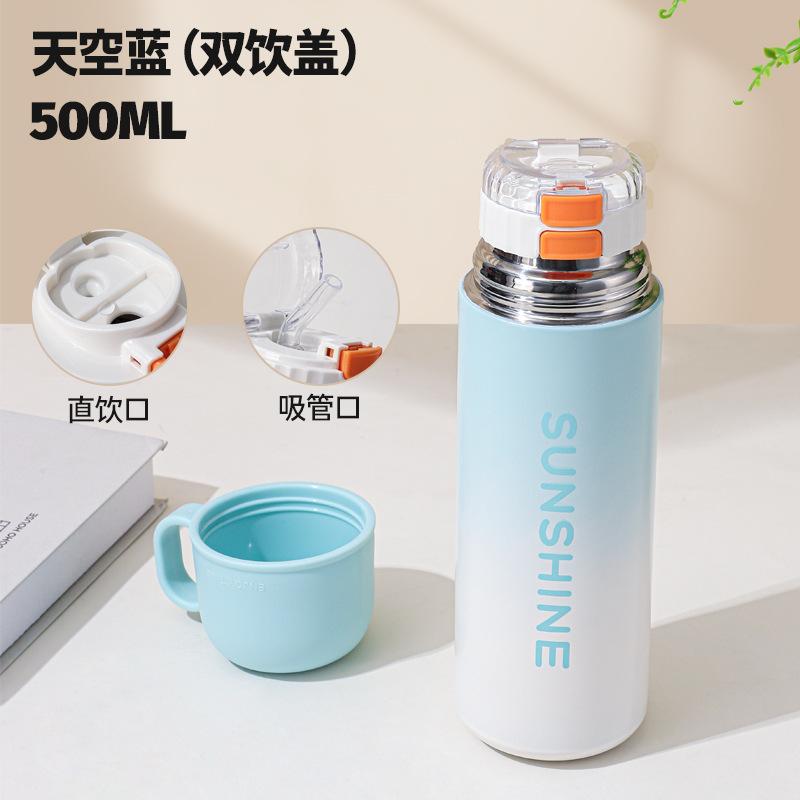 500ml 3-in-1 Multi-Use 316 Stainless Steel Insulated Bottle, Leakproof Vacuum Flask with Lid Cup & Strap