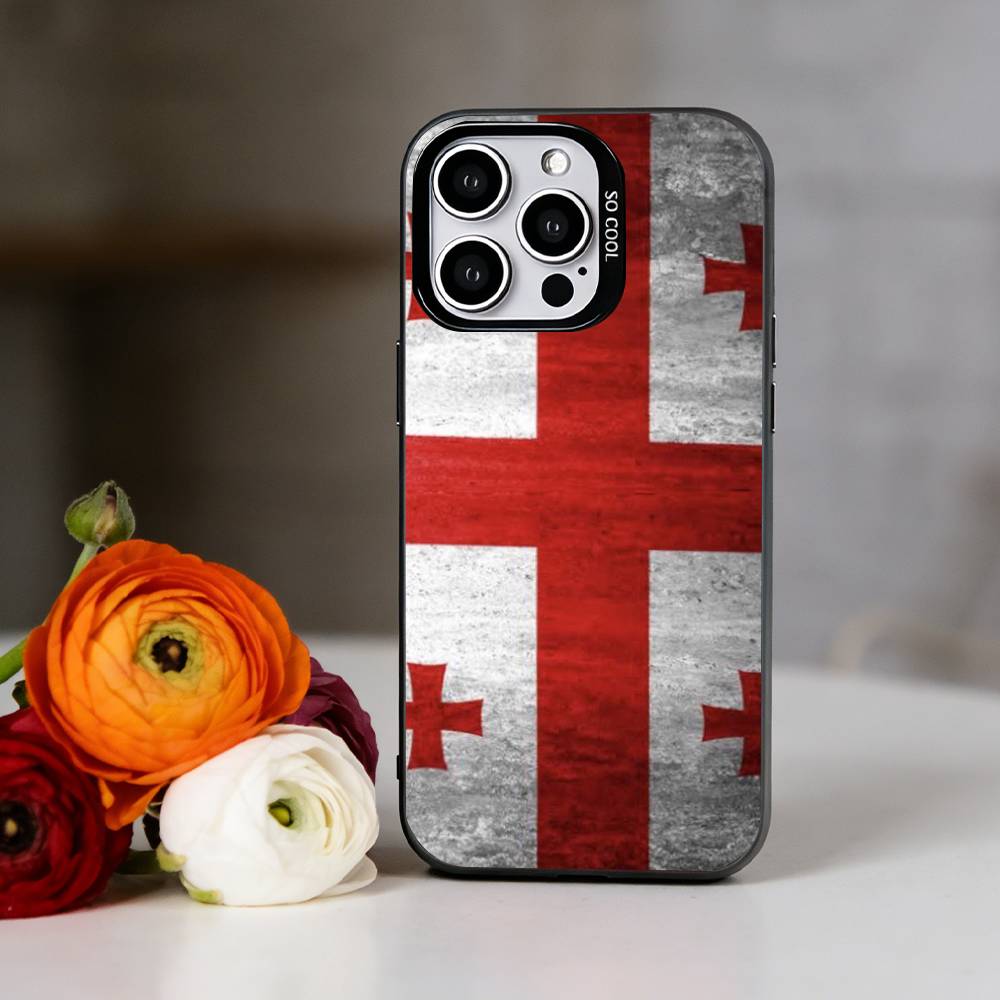 Georgia Flag Phone Case For iPhone 17,16,15,14,13,12,11 Plus,Pro Max,XS,Colorful Silver Phone case Funda Cover