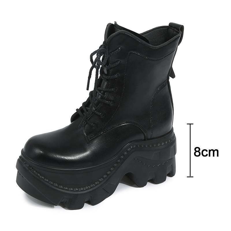 Fashion Women's Chunky Platform Combat Boots Lace Up Gothic Punk High Heel Ankle Boots Women Plus Size 42 Fashion Black Motorcycle Shoes