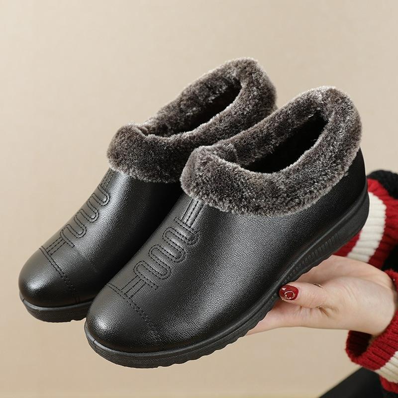 

Mother s Shoes, Cotton Shoes, Plus Velvet, Winter Flat-bottomed Non-slip Warm Women s Leather Shoes, Winter Shoes EU35/CN36 чёрный