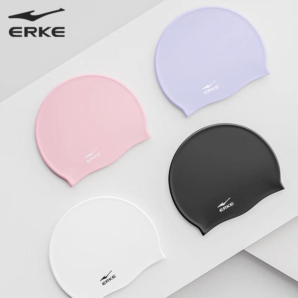 ERKE Silicone Swimming Cap, Waterproof, High Elasticity, Ear Protection, Comfortable, Long Hair Specific, White