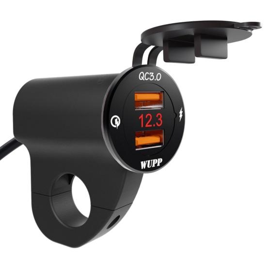 

Мотоциклетный двойной USB QC3.0 адаптер для быстрой зарядки телефона с вольтметром чёрный