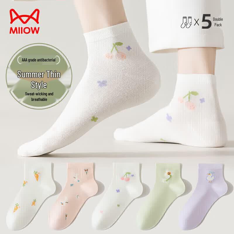 Mao Ren Women s Breathable Cute Cartoon Mid-Calf Socks (5 Pairs) One Size