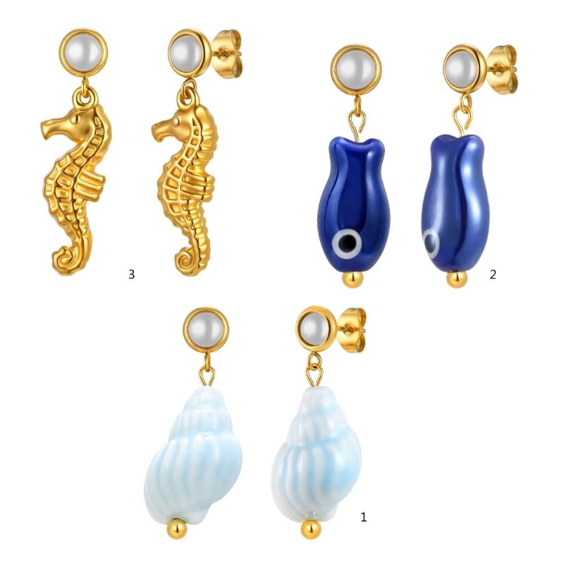 Trendy Drop Earrings For Women Girls Featuring Marine Life Design Dangle Ear Studs Comfort Fit Jewelry Gift