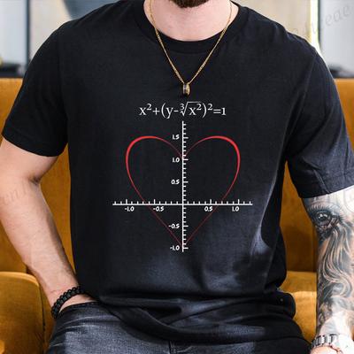 Erkek Tişört Kalp Denklemi Romantik Matematik İneği Geek Aşk Hediye Baskılı Tişört Yazlık Günlük Tişört Erkekler için 2025 Yeni Üstler