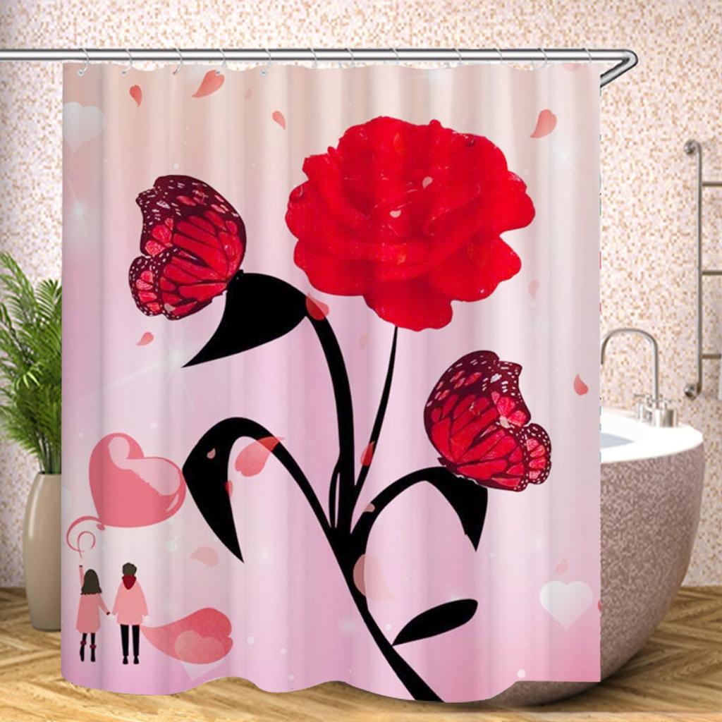 Sunflower Flowers Red Rose Shower Curtain Bath Waterproof Curtains For Living Room Luxury Set Screen Bathroom Accessories Sets