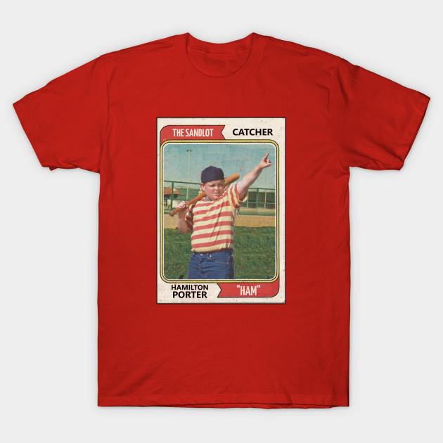 

Men Black Print T-shirt The Sandlot Ham Porter Baseball Card No-Cut Transfer Paper Print Cotton Tshirt S червоний