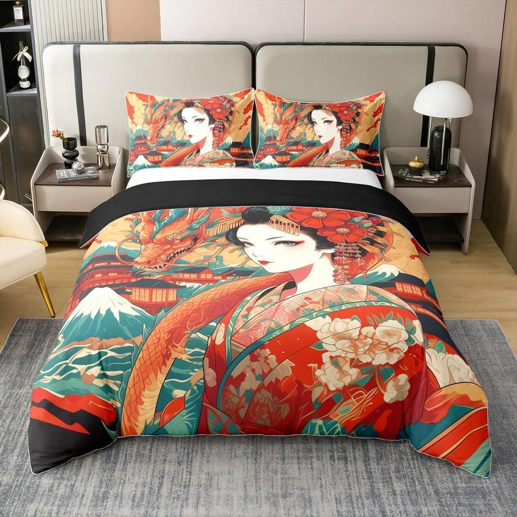 Comforter Japanese Ukiyoe Theme Queen King Size Printed Bedding Set Kids Bedroom Decor Japanese Style 3 Pcs With 2 S