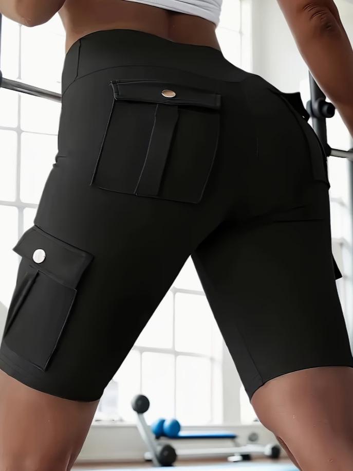 Breathable Butt-Lifting Button Pocket Yoga Shorts Slim-Fit Base Layer Pants