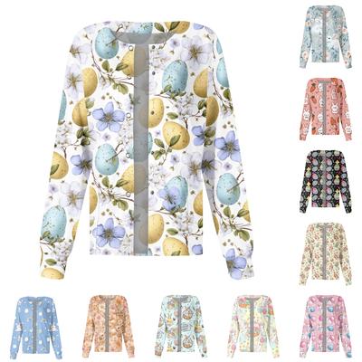 Women's Casual Fashion Long Sleeve Stand Collar Single Breasted Plant Print Uniform Jacket Top