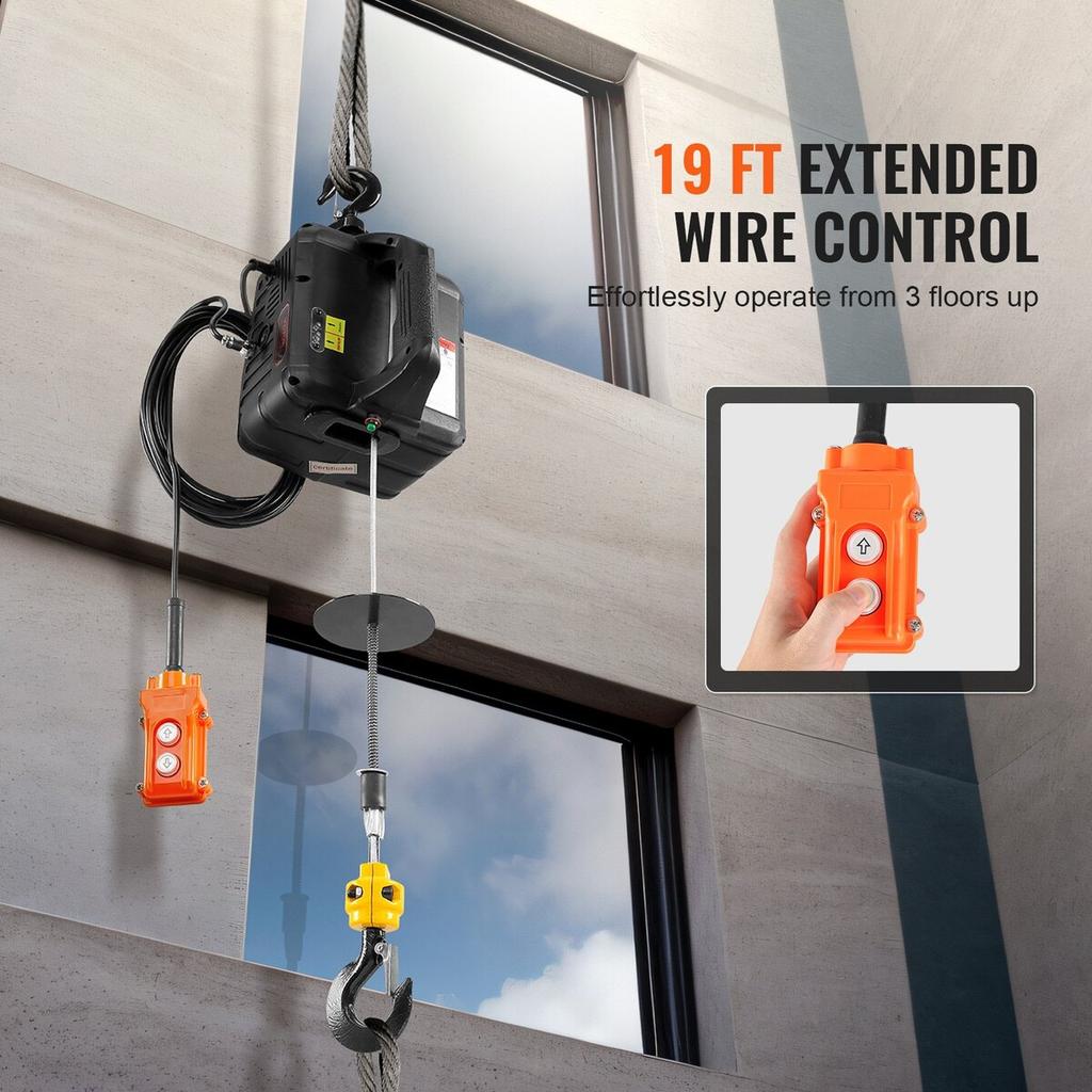 2-in-1 Portable Electric Hoist Power Winch 499 kg Wired Remote Control