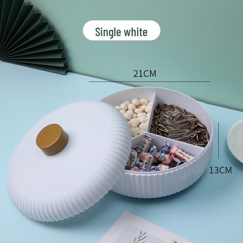 Light Luxury Round Dried Fruit Storage Box with Lid for Home Living Room Coffee Table, Simple Candy Box, New Style Fruit Plate Rack.