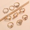 V-shaped Diamond-encrusted Snake Star Pentagram Hexagram Carved Leaf Branch Imitation Opper Nine-piece Ring Set