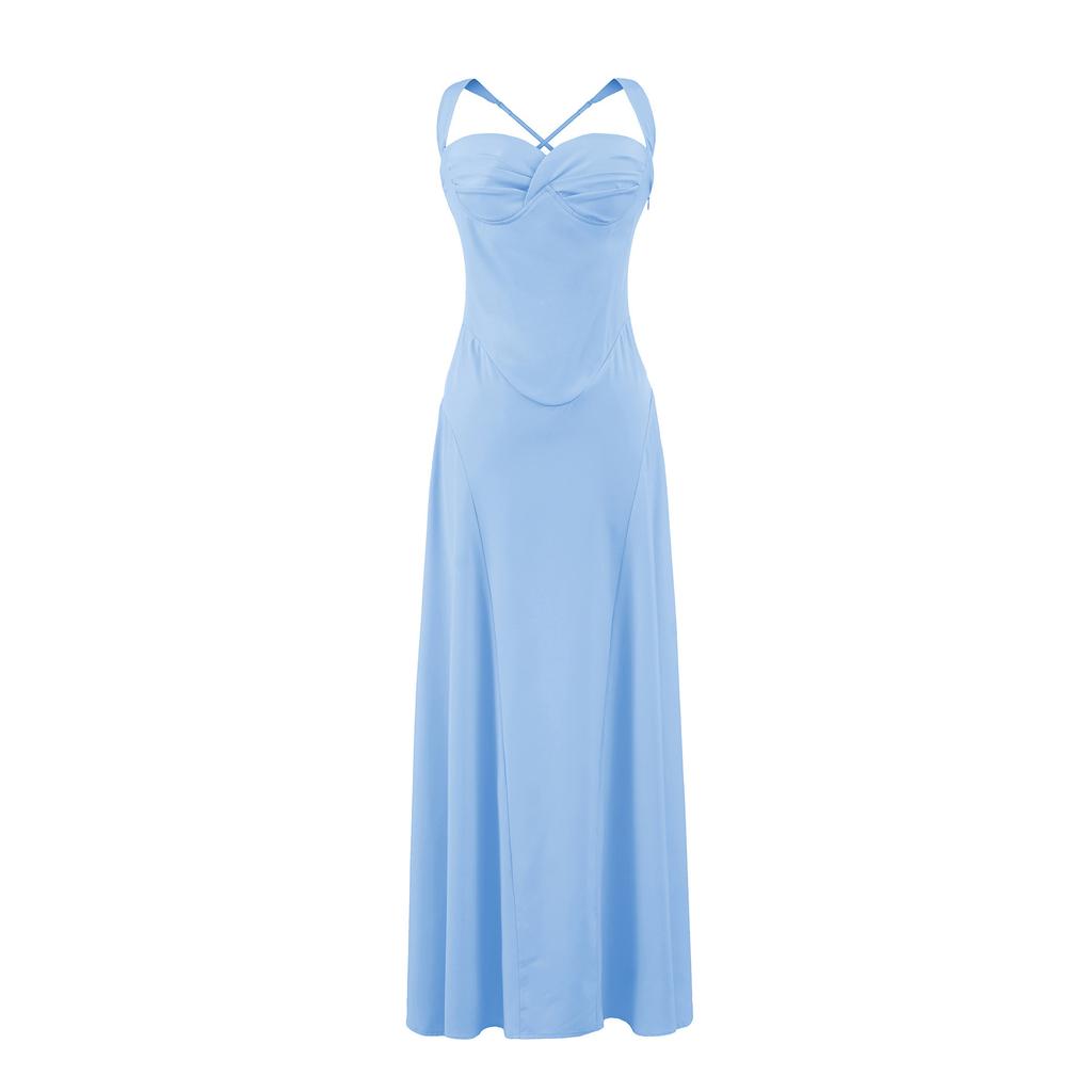 Women's new cross-back French temperament waist thin suspender dress dress