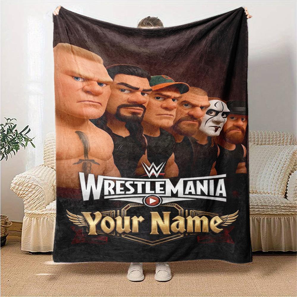 Wrestlemania Customize Text Blanket Cozy Customizable Blanket Durable Comfort Perfect for Nap Chair Living Room Office Four Seasons Multipurpose
