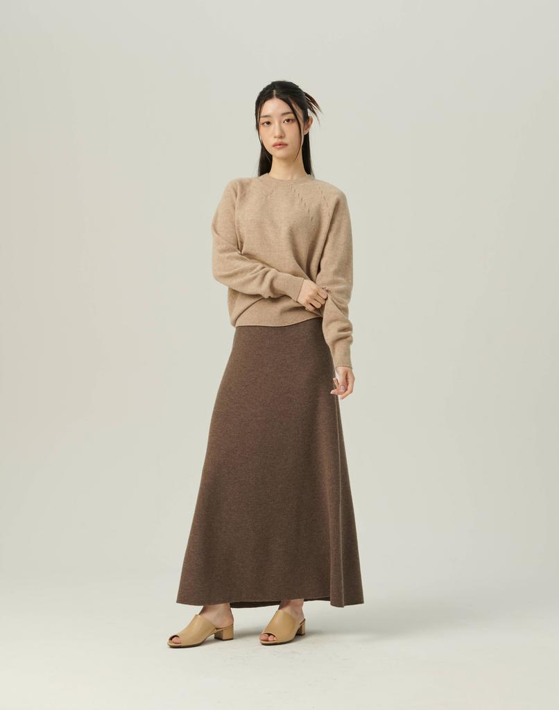 Beiseuseuledeu Soft A-Line Knit Skirt_Brown