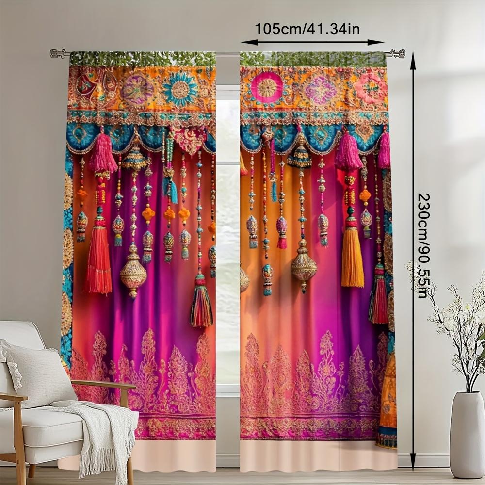 Tonnika Chen Set Of 2 Ethnic Style False Tassels Printed Curtains Bedroom Living Room Home Decoration Curtain For Made Polyester