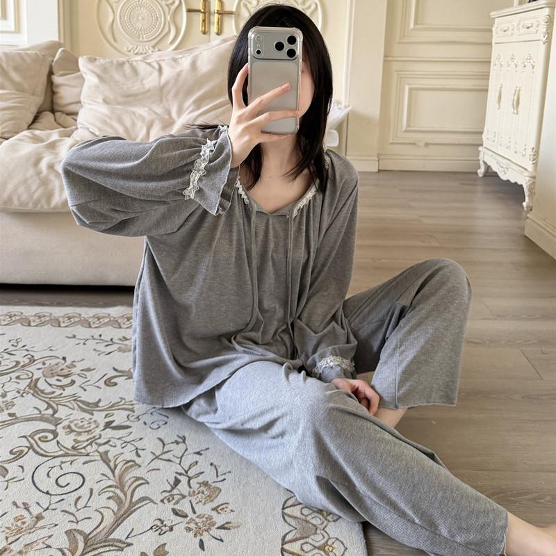 Set Pigiama da Donna Primavera/Autunno 2026 con Imbottiture sul Seno, Maniche Lunghe, Cotone Colorato, Casual Ampio Abbigliamento per la Casa.