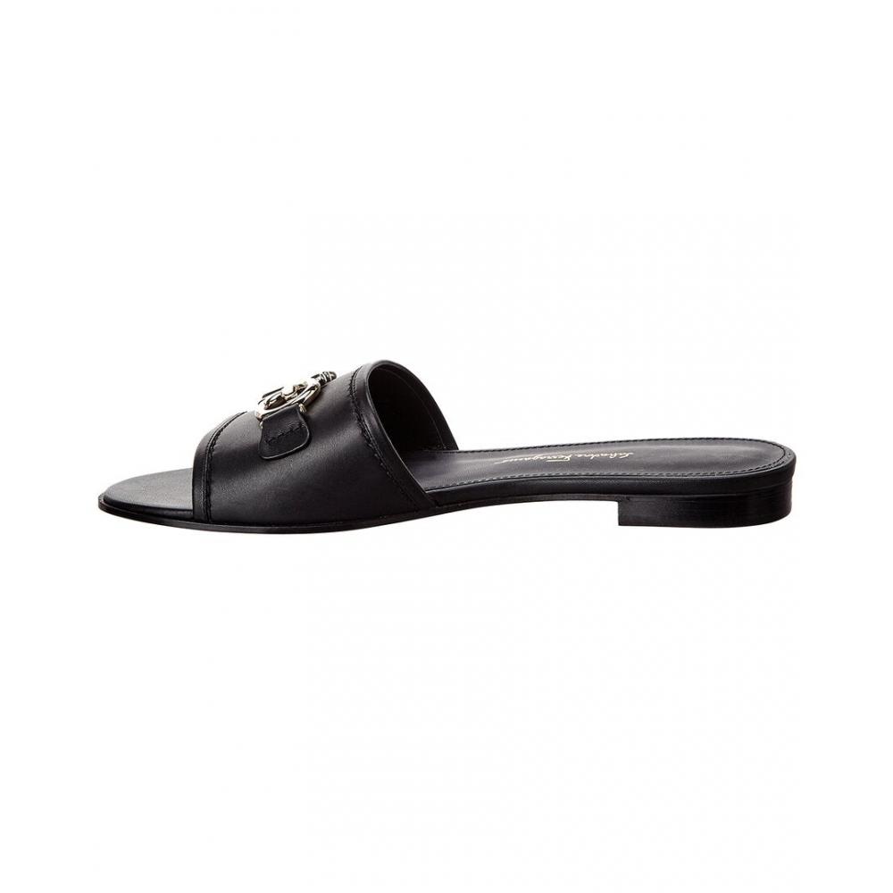 Salvatore Ferragamo Ferragamo Gancini Leather Slide Black
