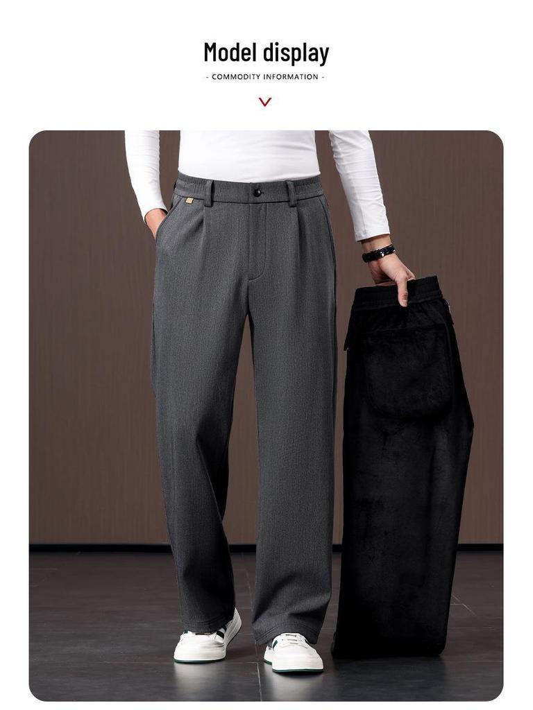 2024 Herren Tencel-Mischung Weitbein-Fleecegefütterte Warme Hose für Väter mittleren Alters