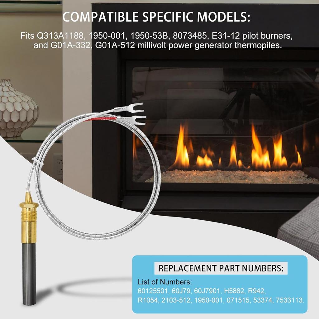 5PACK 36" 750mv Thermopile Generator for Anets - Gas Fireplace, Water Heater, Gas Fryer - Replacement Part Number Q313A 60125501 60J79 60J7901 H5882