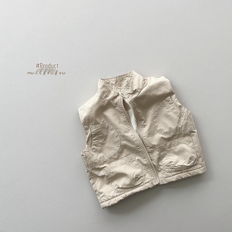 

Зимний рабочий жилет в корейском стиле для мальчиков и девочек из Харадзюку – Плюс бархат, теплый и модный 130cm хаки