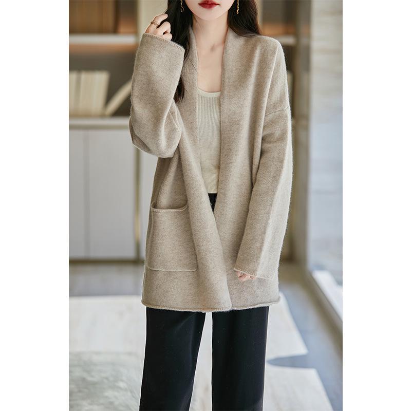 

Французский ретро кашемировый кардиган средней длины - Свободный, удобный и универсальный свитер-пальто M