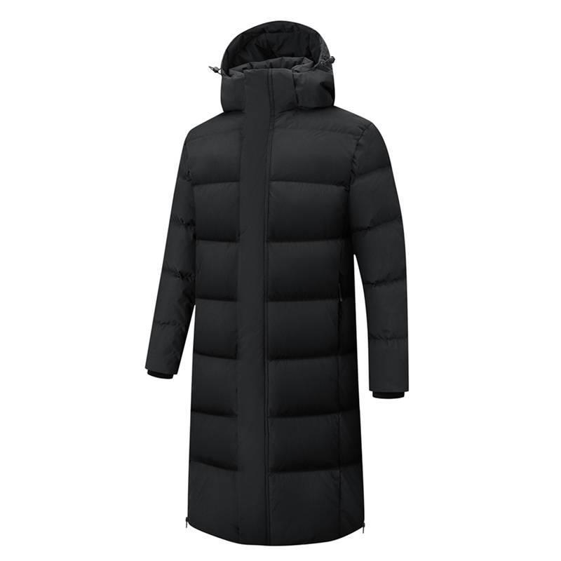 Neue nationale Norm 80 Daunenjacke aus weißer Entendaune: Unisex Kniehoher Winter-Trainingsmantel