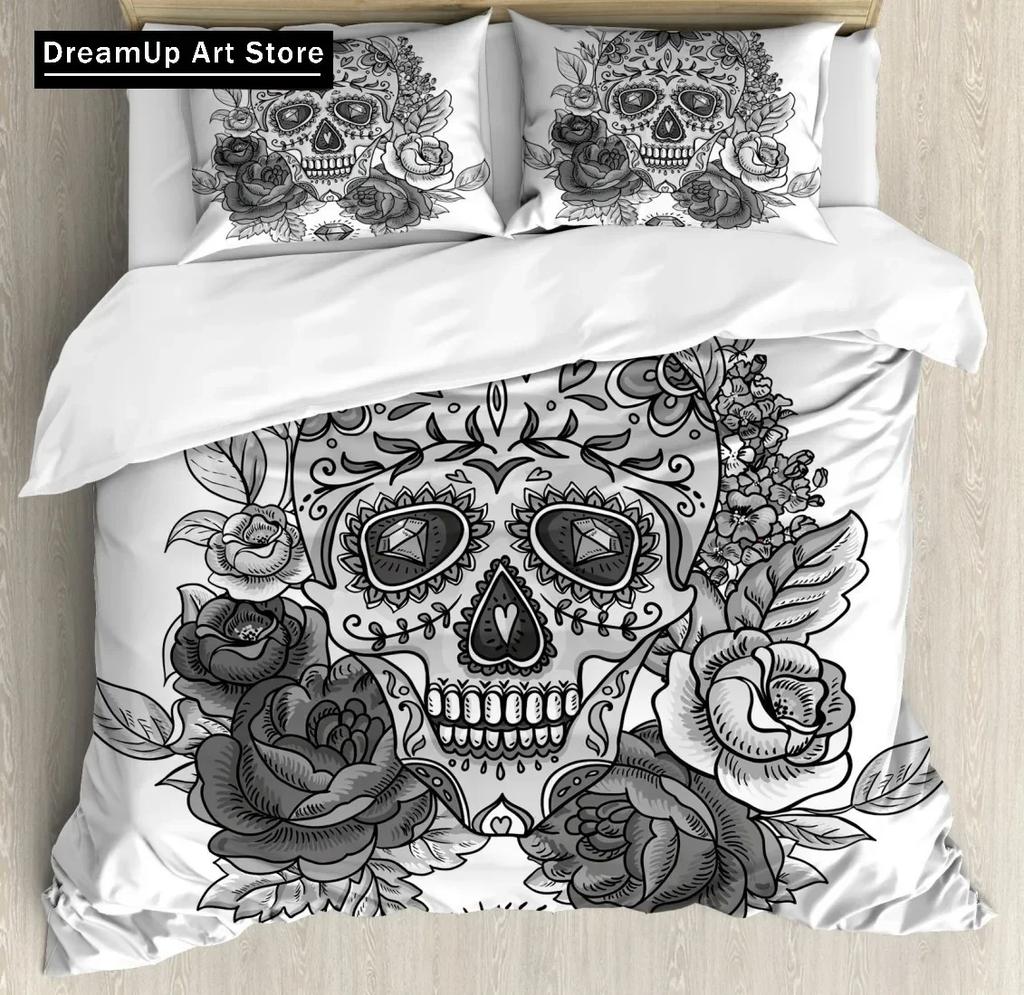 Black Skull Skeleton Bedding Set Paisley Floral Gothic Luxury Soft Bedding Set Bed Set Quilt Cover Twin Single Queen King Size