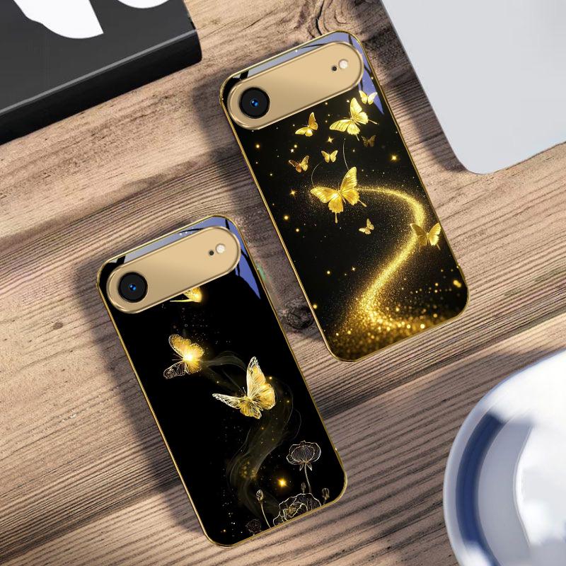 Winding Golden Light For IPhone 17Pro Max 16 17 Pro 15 Pro 14 13 Plus 12 Mini 11Pro Max XR 16E 17Air Golden Glass Phone Case