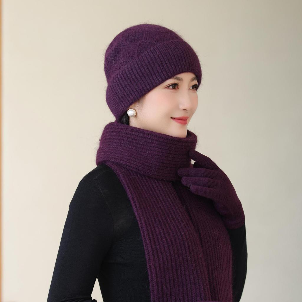 Women's Woolen Hat Thickened Warm  Windproof and Coldproof  Ear Protection Woolen Knitted Hat for The Elderly In Autumn and Winter