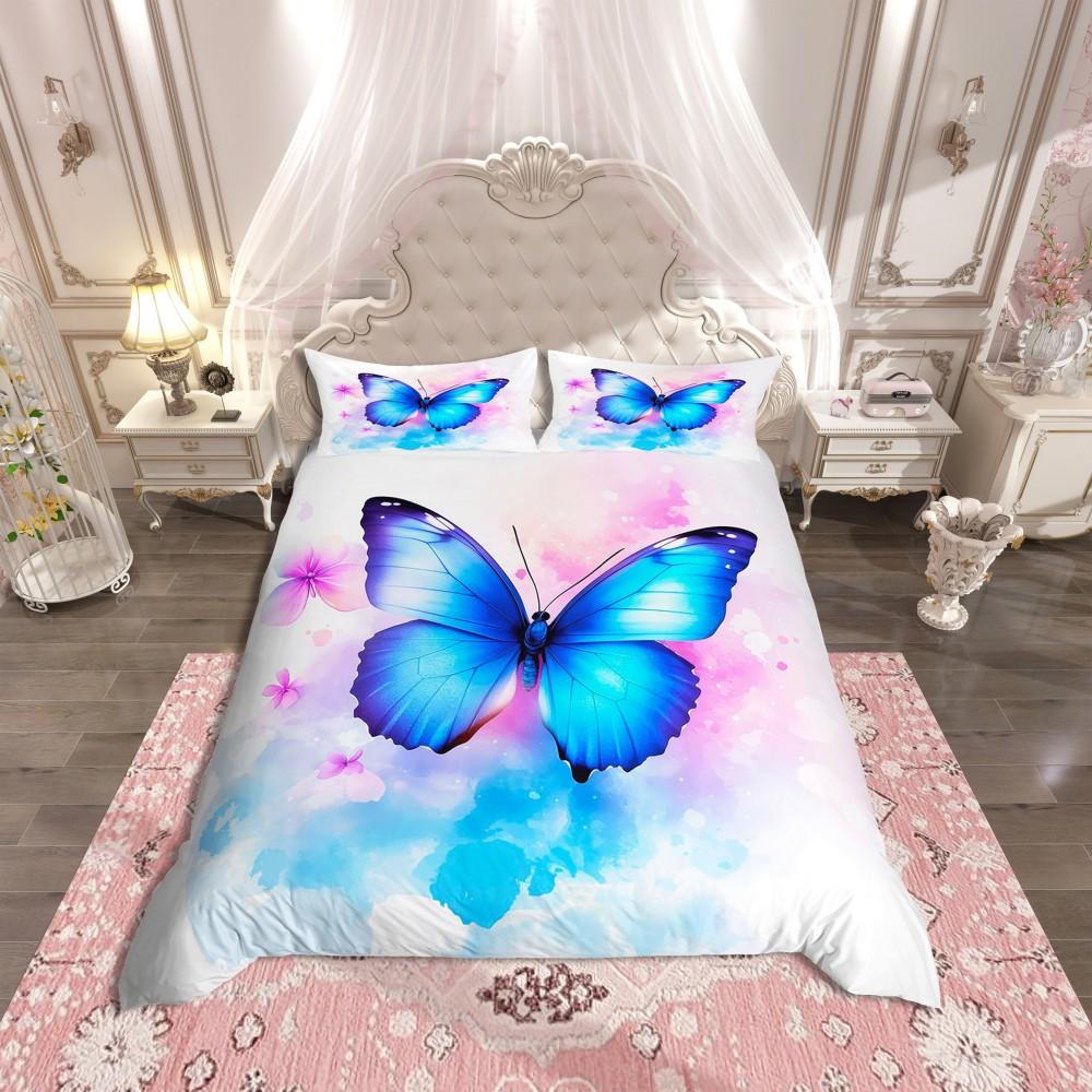 

Homewish Teens Watercolor Butterfly Duvet Cover Set,Vibrant Groovy Flower Bedding Set,Rustic Farmhouse Reversible Bed Set DE XS 100x135cm 2pcs&set