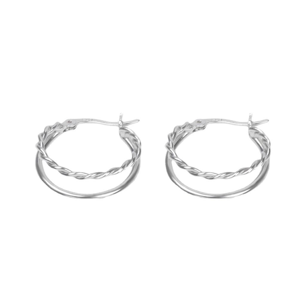 Женские Модные Двухслойные Простые Круглые Серьги-кольца Серебристого Цвета с Линией Женские Винтажные Ювелирные Изделия Геометрические Подарки для Вечеринки