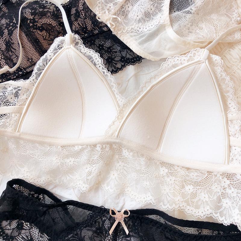 French Lace Triangular Cup Push Up Bra Set Women Sexy Lingerie Summer Comfort Fine Shoulder Strap Bras Backless Underwear Sets