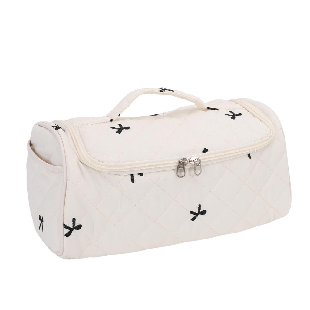 Quilted Travel Case with Hook Large Capacity Cotton Portable Storage Bag for Hair Dryer Accessories Milky White with