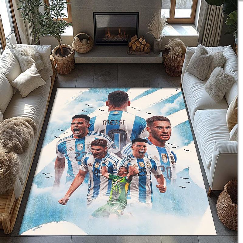 Tappeto in Flanella Stampato Squadra Nazionale di Calcio Argentina Antiscivolo Morbido Poliestere Tappeto per Pavimento Tappetino Decorativo per Interni per Camera da Letto Soggiorno Divano