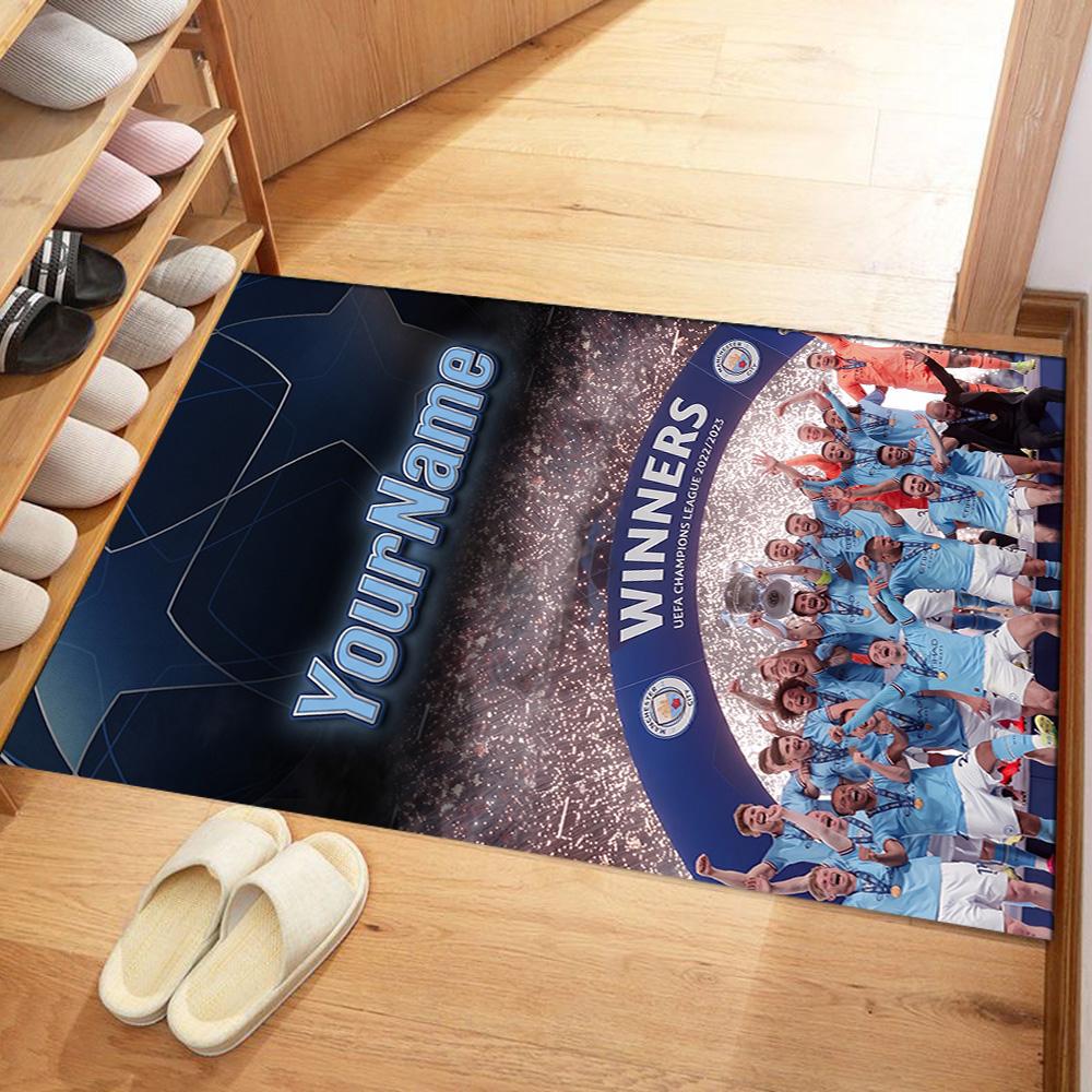 Manchester City Customizable Name Carpet Design for Kitchen Foyer Decorate Room Playrooms Anti-slip Rug Decorate Offices