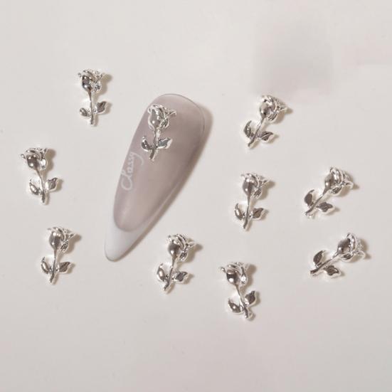 Yousheng 10Pcs Nail Decorations Creative Shape Vibrant Color Rust-proof Stunning Visual Effect Multipurpose Decorative Alloy 3D Rose Flower Nail Art