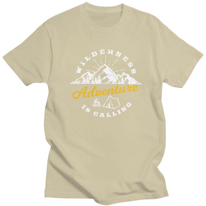 Custom Wilderness Adventure Calling T Shirts for Men Pure Cotton Tee Tops Explore Camping Tshirts Short Sleeve Casual Tshirt